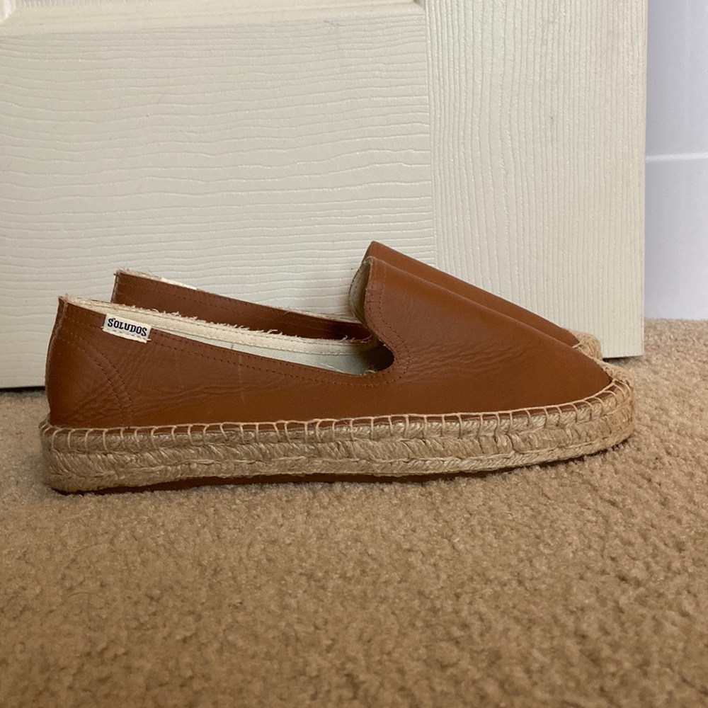 Soludos Brown Leather Platform Smoking Slipper Espadrilles size 9